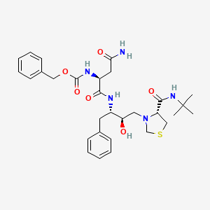 Carbamic acid, ((1S)-3-amino-1-((((1S,2R)-3-((4R)-4-(((1,1-dimethylethyl)amino)carbonyl)-3-thiazolidinyl)-2-hydroxy-1-(phenylmethyl)propyl)amino)carbonyl)-3-oxopropyl)-, phenylmethyl ester