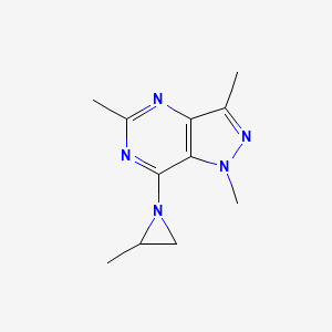 molecular formula C11H15N5 B8473496 1,3,5-Trimethyl-7-(2-methylaziridin-1-yl)-1H-pyrazolo[4,3-d]pyrimidine CAS No. 89239-23-6