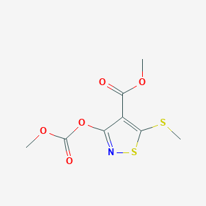 molecular formula C8H9NO5S2 B8474436 4-Isothiazolecarboxylic acid, 3-[(methoxycarbonyl)oxy]-5-(methylthio)-, methyl ester 