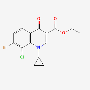 molecular formula C15H13BrClNO3 B8474449 3-Quinolinecarboxylic acid,7-bromo-8-chloro-1-cyclopropyl-1,4-dihydro-4-oxo-,ethyl ester 