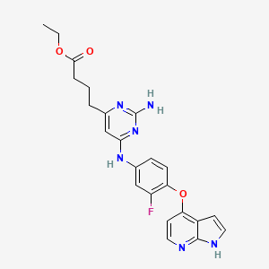 molecular formula C23H23FN6O3 B8474943 4-Pyrimidinebutanoic acid,2-amino-6-[[3-fluoro-4-(1h-pyrrolo[2,3-b]pyridin-4-yloxy)phenyl]amino]-,ethyl ester 