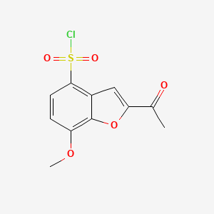 molecular formula C11H9ClO5S B8474983 2-Acetyl-7-methoxy-4-benzofuransulphonyl chloride 