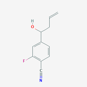 molecular formula C11H10FNO B8475174 (+/-)-4-Cyano-3-fluoro-1-(1-hydroxy-3-buten-1-yl)benzene 