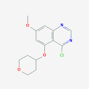 molecular formula C14H15ClN2O3 B8475274 4-chloro-7-methoxy-5-(tetrahydro-2H-pyran-4-yloxy)quinazoline 