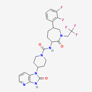 molecular formula C26H27F5N6O3 B8477081 N-[6-(2,3-Difluorophenyl)-2-oxo-1-(2,2,2-trifluoroethyl)azepan-3-yl]-4-(2-oxo-3H-imidazo[4,5-b]pyridin-1-yl)piperidine-1-carboxamide 