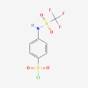 molecular formula C7H5ClF3NO4S2 B8477676 4-[(Trifluoromethanesulfonyl)amino]benzene-1-sulfonyl chloride CAS No. 86301-55-5