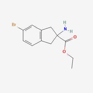 molecular formula C12H14BrNO2 B8478221 Ethyl 2-amino-5-bromo-2,3-dihydro-1H-indene-2-carboxylate 