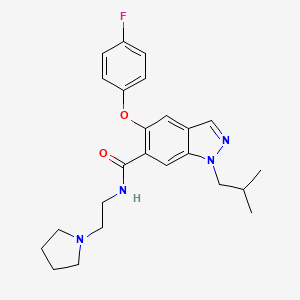 molecular formula C24H29FN4O2 B8478803 1h-Indazole-6-carboxamide,5-(4-fluorophenoxy)-1-(2-methylpropyl)-n-[2-(1-pyrrolidinyl)ethyl]- 