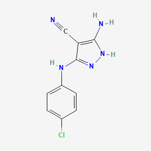 molecular formula C10H8ClN5 B8478884 5-amino-3-((4-chlorophenyl)amino)-1H-pyrazole-4-carbonitrile 