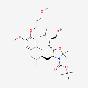 molecular formula C33H57NO7 B8478896 3-Oxazolidinecarboxylic acid, 5-[(2S)-2-(hydroxymethyl)-3-methylbutyl]-4-[(2S)-2-[[4-methoxy-3-(3-methoxypropoxy)phenyl]methyl]-3-methylbutyl]-2,2-dimethyl-, 1,1-dimethylethyl ester, (4S,5S)- 