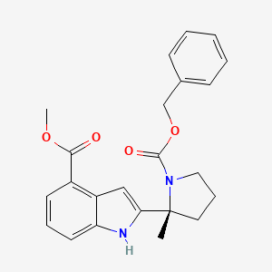 molecular formula C23H24N2O4 B8479457 (R)-methyl 2-(1-(benzyloxycarbonyl)-2-methylpyrrolidin-2-yl)-1H-indole-4-carboxylate 