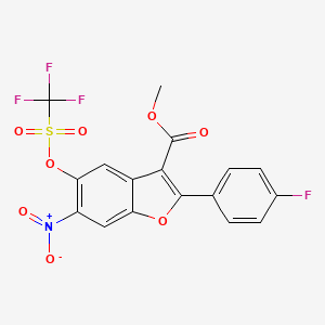 molecular formula C17H9F4NO8S B8479790 Methyl 2-(4-fluorophenyl)-6-nitro-5-{[(trifluoromethyl)sulfonyl]oxy}-1-benzofuran-3-carboxylate 