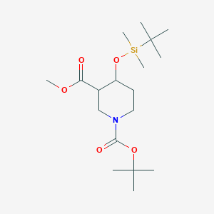 molecular formula C18H35NO5Si B8479850 1-Tert-butyl 3-methyl 4-(tert-butyldimethylsilyloxy)piperidine-1,3 dicarboxylate 