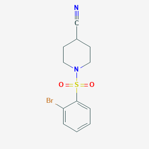 molecular formula C12H13BrN2O2S B8480041 1-((2-Bromophenyl)sulfonyl)piperidine-4-carbonitrile 