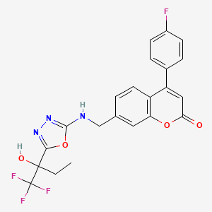 molecular formula C22H17F4N3O4 B8480152 4-(4-fluorophenyl)-7-[({5-[1-hydroxy-1-(trifluoromethyl)propyl]-1,3,4-oxadiazol-2-yl}amino)methyl]-2H-chromen-2-one 