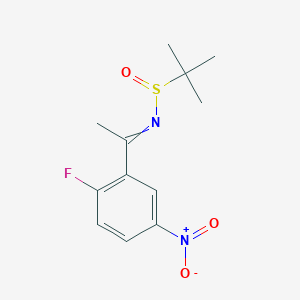 molecular formula C12H15FN2O3S B8481110 N-(1-(2-fluoro-5-nitrophenyl)ethylidene)-2-methylpropane-2-sulfinamide 