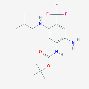 molecular formula C16H24F3N3O2 B8481422 Carbamic acid,n-[2-amino-5-[(2-methylpropyl)amino]-4-(trifluoromethyl)phenyl]-,1,1-dimethylethyl ester 