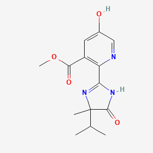 molecular formula C14H17N3O4 B8481638 3-Pyridinecarboxylic acid,2-[4,5-dihydro-4-methyl-4-(1-methylethyl)-5-oxo-1h-imidazol-2-yl]-5-hydroxy-,methyl ester 