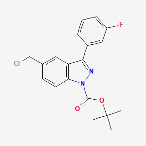 molecular formula C19H18ClFN2O2 B8482294 1h-Indazole-1-carboxylic acid,5-(chloromethyl)-3-(3-fluorophenyl)-,1,1-dimethylethyl ester 