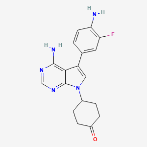 molecular formula C18H18FN5O B8483039 4-[4-amino-5-(4-amino-3-fluorophenyl)-7H-pyrrolo[2,3-d]pyrimidin-7-yl]-1-cyclohexanone 