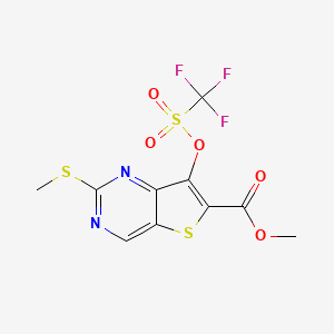 molecular formula C10H7F3N2O5S3 B8483230 Methyl 2-(methylsulfanyl)-7-{[(trifluoromethyl)sulfonyl]oxy}thieno[3,2-d]pyrimidine-6-carboxylate 