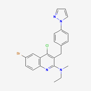 molecular formula C22H20BrClN4 B8483256 3-(4-(1H-Pyrazol-1-yl)benzyl)-6-bromo-4-chloro-N-ethyl-N-methylquinolin-2-amine 
