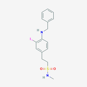 molecular formula C16H19IN2O2S B8483281 2-(4-(benzylamino)-3-iodophenyl)-N-methylethane-1-sulfonamide 