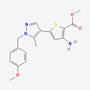 molecular formula C18H19N3O3S B8483488 methyl 3-amino-5-(1-(4-methoxybenzyl)-5-methyl-1H-pyrazol-4-yl)thiophene-2-carboxylate 