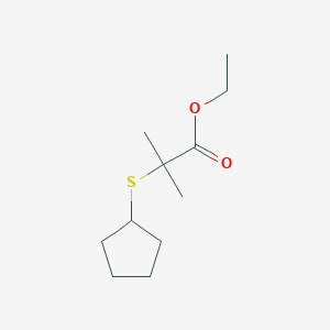 molecular formula C11H20O2S B8483511 2-Cyclopentylsulfanyl-2-methyl-propionic acid ethyl ester 