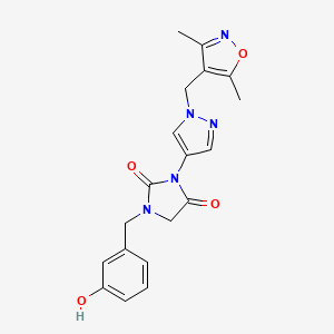 3-(1-((3,5-dimethylisoxazol-4-yl)methyl)-1H-pyrazol-4-yl)-1-(3-hydroxybenzyl)imidazolidine-2,4-dione