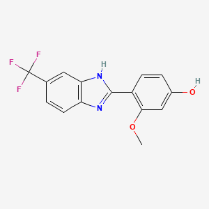 molecular formula C15H11F3N2O2 B8484686 Phenol, 3-methoxy-4-[5-(trifluoromethyl)-1H-benzimidazol-2-yl]- CAS No. 89469-41-0