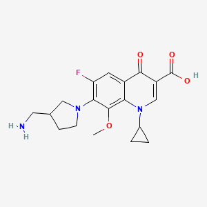 molecular formula C19H22FN3O4 B8486431 3-Quinolinecarboxylic acid,7-[3-(aminomethyl)-1-pyrrolidinyl]-1-cyclopropyl-6-fluoro-1,4-dihydro-8-methoxy-4-oxo- 