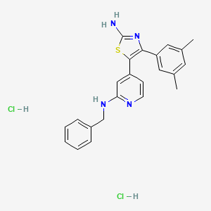 molecular formula C23H24Cl2N4S B8486652 n-[4-[2-Amino-4-(3,5-dimethylphenyl)-1,3-thiazol-5-yl]-2-pyridyl]benzylamine dihydrochloride 
