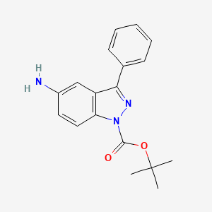 molecular formula C18H19N3O2 B8487171 1h-Indazole-1-carboxylic acid,5-amino-3-phenyl-,1,1-dimethylethyl ester 