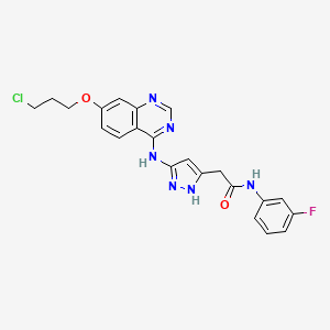molecular formula C22H20ClFN6O2 B8487430 2-(3-{[7-(3-chloropropoxy)quinazolin-4-yl]amino}-1H-pyrazol-5-yl)-N-(3-fluorophenyl)acetamide 
