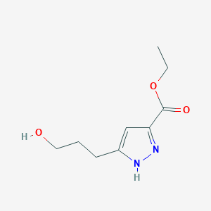 molecular formula C9H14N2O3 B8487685 ethyl 5-(3-hydroxypropyl)-1H-pyrazole-3-carboxylate 