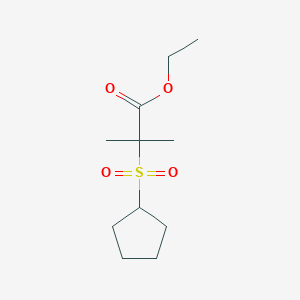 molecular formula C11H20O4S B8488597 2-Cyclopentanesulfonyl-2-methyl-propionic acid ethyl ester 