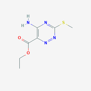 molecular formula C7H10N4O2S B8489387 Ethyl 5-amino-3-(methylthio)-1,2,4-triazine-6-carboxylate 