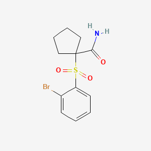 molecular formula C12H14BrNO3S B8491075 1-((2-Bromophenyl)sulfonyl)cyclopentane-1-carboxamide 