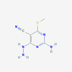 molecular formula C6H8N6S B8491103 2-Amino-4-hydrazino-6-methylsulfanyl-pyrimidine-5-carbonitrile 
