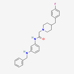 molecular formula C27H30FN3O B8491221 1-Piperidineacetamide,4-[(4-fluorophenyl)methyl]-n-[3-[(phenylmethyl)amino]phenyl]- CAS No. 496057-27-3