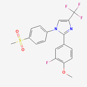 molecular formula C18H14F4N2O3S B8492327 1h-Imidazole,2-(3-fluoro-4-methoxyphenyl)-1-[4-(methylsulfonyl)phenyl]-4-(trifluoromethyl)- 