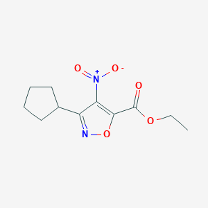 molecular formula C11H14N2O5 B8492589 Ethyl 3-cyclopentyl-4-nitro-isoxazole-5-carboxylate 