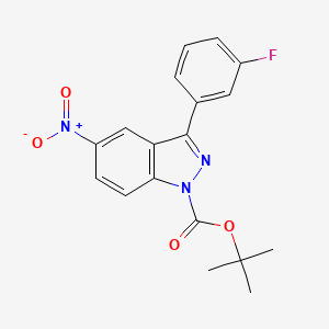 molecular formula C18H16FN3O4 B8492702 1h-Indazole-1-carboxylic acid,3-(3-fluorophenyl)-5-nitro-,1,1-dimethylethyl ester CAS No. 473416-23-8