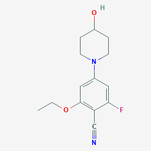 molecular formula C14H17FN2O2 B8493086 Benzonitrile,2-ethoxy-6-fluoro-4-(4-hydroxy-1-piperidinyl)- 