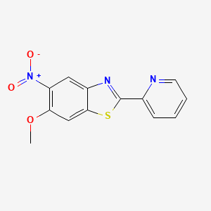 molecular formula C13H9N3O3S B8493572 6-Methoxy-5-nitro-2-(pyridin-2-yl)-1,3-benzothiazole CAS No. 61366-60-7