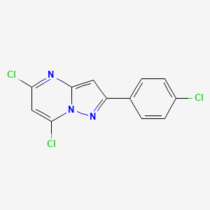 molecular formula C12H6Cl3N3 B8493749 5,7-Dichloro-2-(4-chlorophenyl)-pyrazolo[1,5-a]pyrimidine 