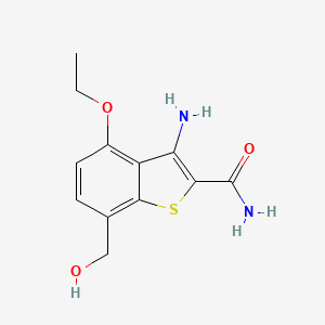 molecular formula C12H14N2O3S B8494095 Benzo[b]thiophene-2-carboxamide,3-amino-4-ethoxy-7-(hydroxymethyl)- 