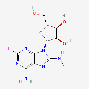 molecular formula C12H17IN6O4 B8494352 2-Iodo-8-ethylaminoadenosine 