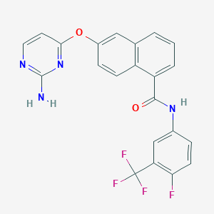 molecular formula C22H14F4N4O2 B8494360 1-Naphthalenecarboxamide, 6-[(2-amino-4-pyrimidinyl)oxy]-N-[4-fluoro-3-(trifluoromethyl)phenyl]- 